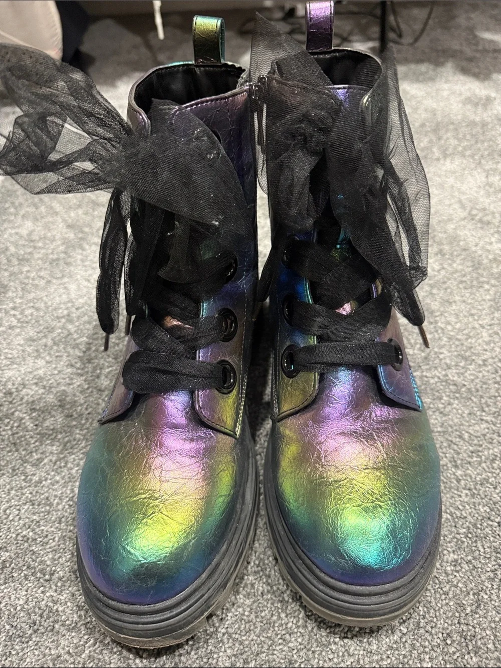 Nina Kids Chassy Metallic Iridescent Combat Boots Girls Size 6